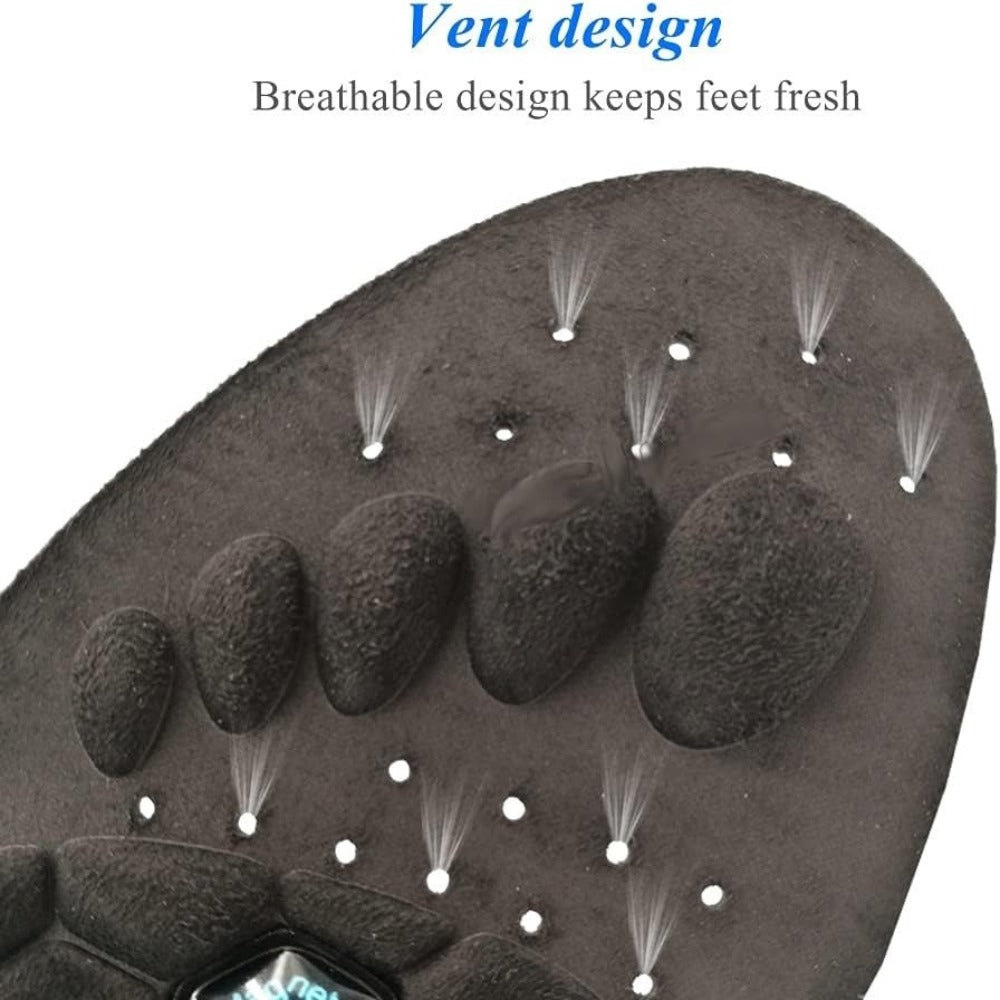 Black Textured Full-Length Shoe Insoles with Raised Circular Footbed Pattern in US 4-7, 8-11 and 12-15 Sizes