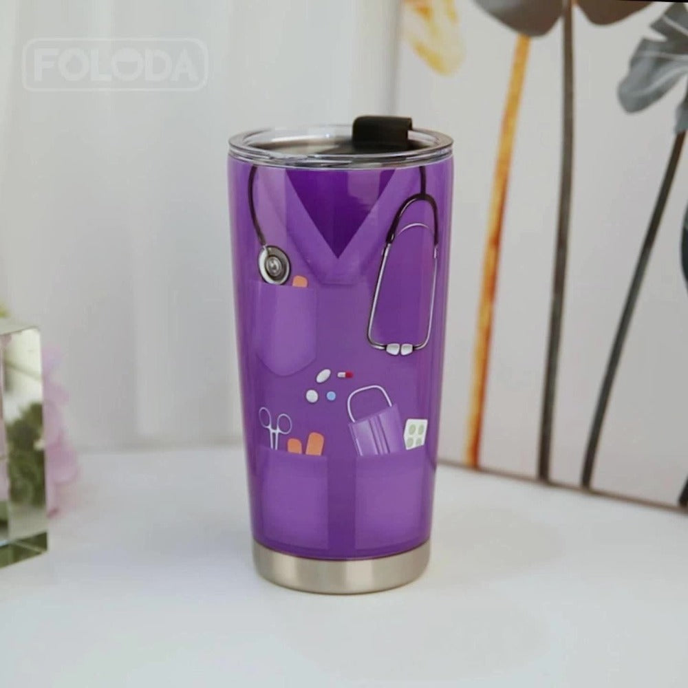 Insulated Tumbler 20oz Nurse Graphic Stainless Steel Vacuum Travel Mug in Four Color Options