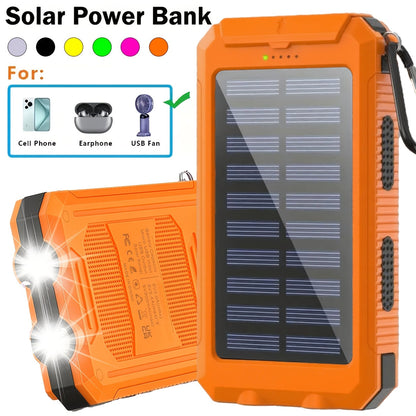 Solar Power Bank, 12800mAh Dual-USB 5V Charger with LED Flashlight and Single-Color or Three-Piece Set Options