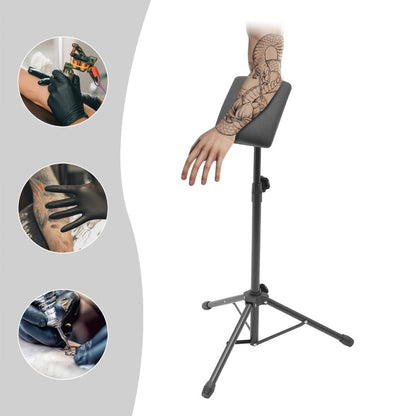 Adjustable Tripod Tattoo Armrest Stand with Pictured Padded Top, Fifteen Pads and Ten Black Gloves