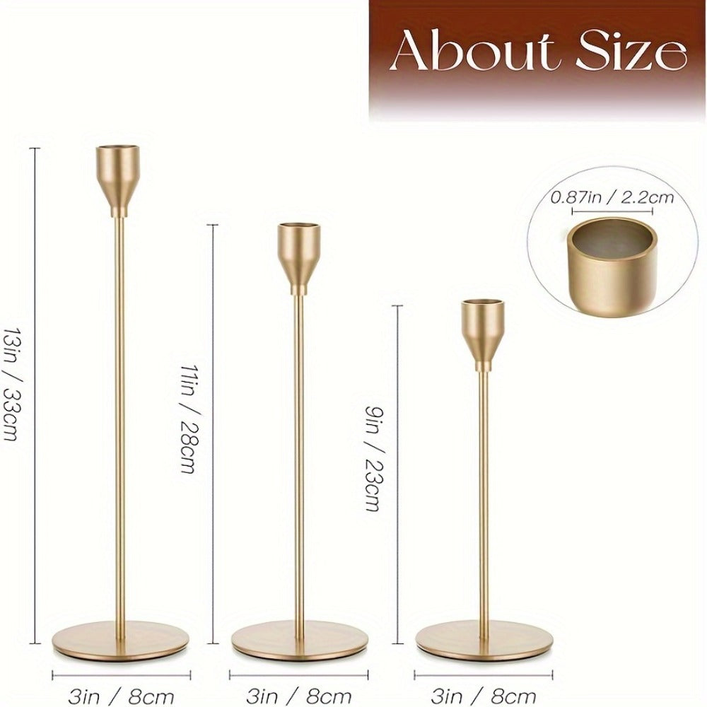 Metal Taper Candle Holder Set of Six with 23cm, 28cm and 33cm Graduated Stems in Gold, Rose Gold or Black