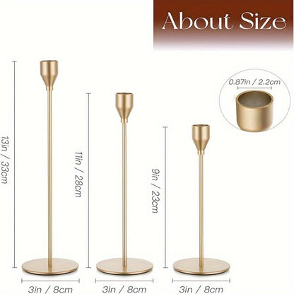 Metal Taper Candle Holder Set of Six with 23cm, 28cm and 33cm Graduated Stems in Gold, Rose Gold or Black