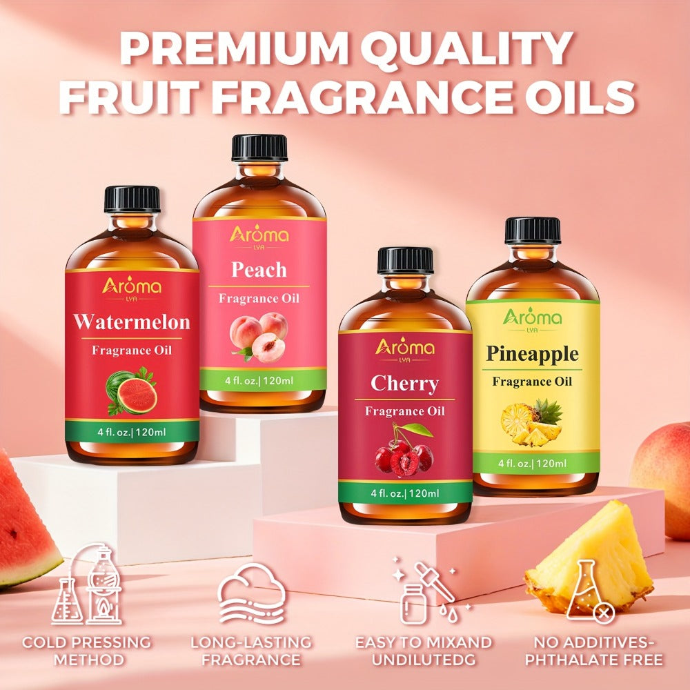 120ml Fruit Fragrance Oil for Diffuser, Candle and Soap Projects in Seven Strawberry-to-Cherry Scent Labels