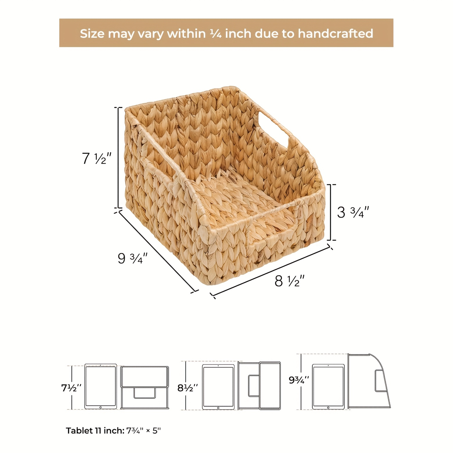 Wicker Storage Baskets 2-Pack - Water Hyacinth & Seagrass Pantry Organizer Bins for Shelves, Kitchen, Bathroom, Bedroom, Boho Home Decor