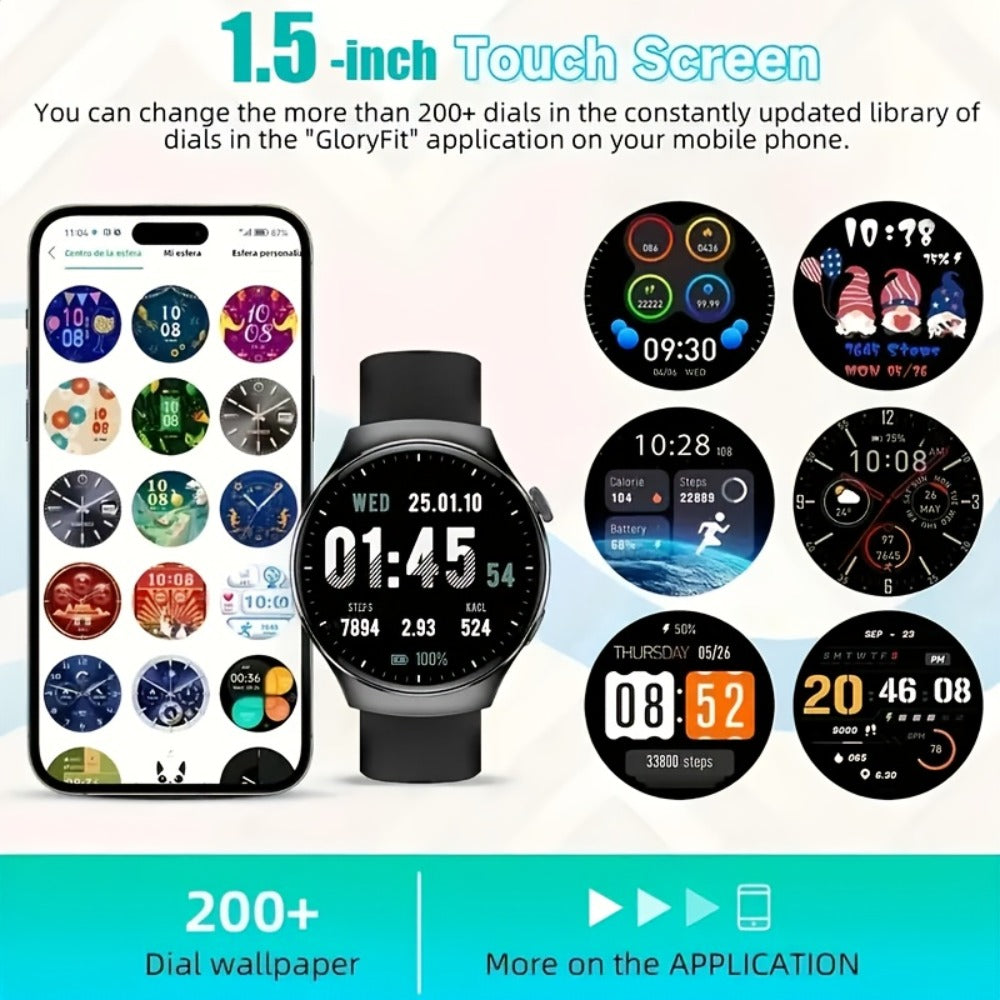 Alarm Smartwatch with Silicone Strap – Wireless Calling, Pedometer, Calorie Tracker, Music Playback, Remote Camera & Multi-Sport Modes – Unisex Men & Women Silver Black