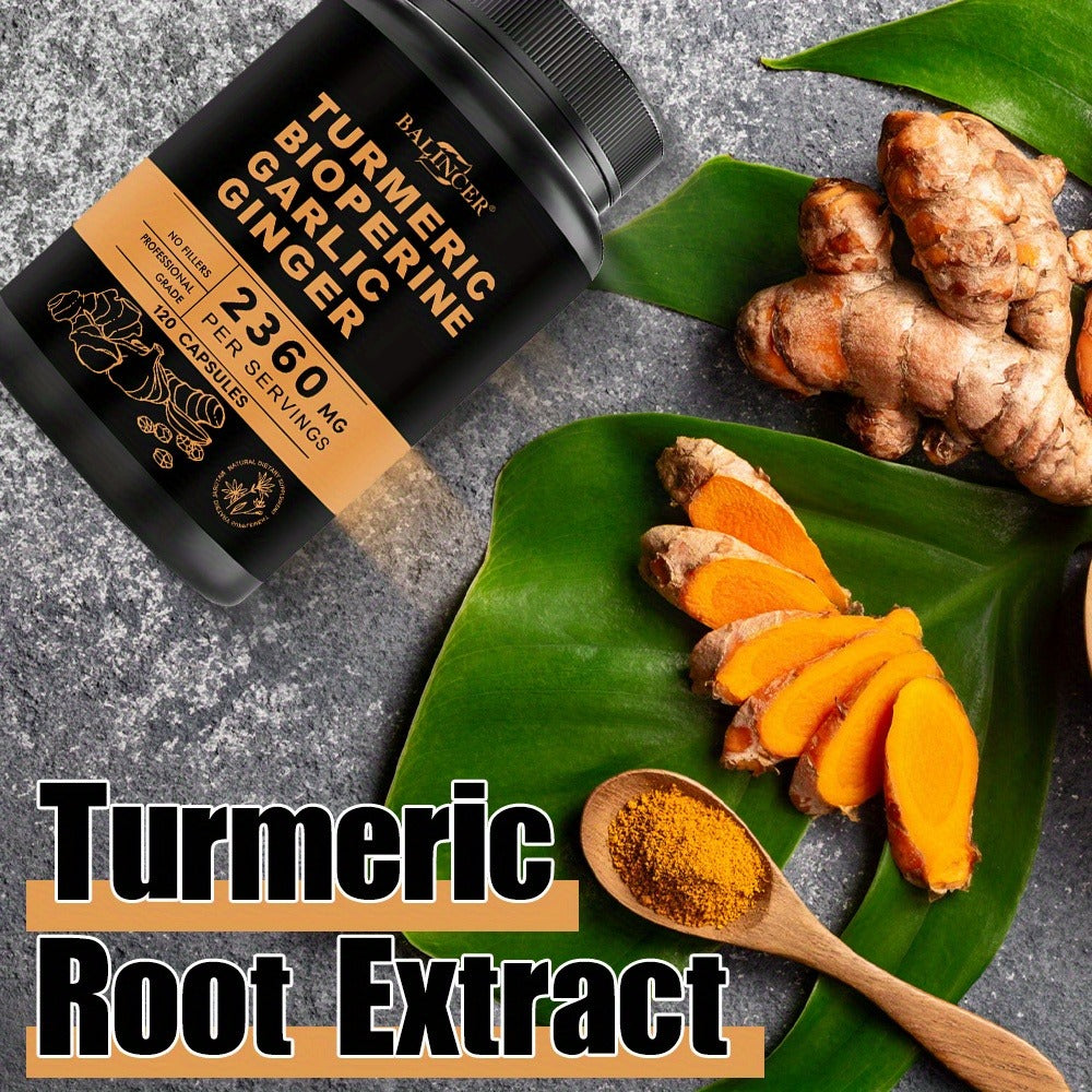 Herbal Supplement with BALINCER Label, Turmeric Bioperine Garlic Ginger 2360mg per Serving, 120 Capsules