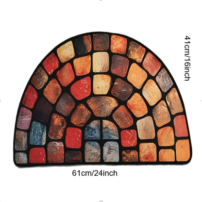 Half-Round Mosaic Bath Mat in Blue or Yellow Microfiber, 16 x 24 and 20 x 32-Inch Size Options