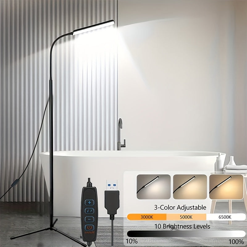 45.6-Inch Gooseneck LED Floor Lamp with Three Color Labels, Ten Brightness Levels and Inline Control