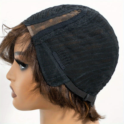 Lace Front Wig Human Hair Body Wave Bob with 4x1 Lace, 6in Length and Three Brown Highlight Colors