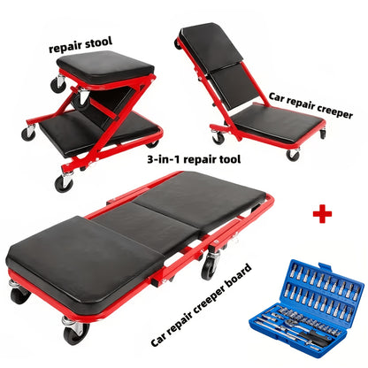 Mechanic Creeper 36-Inch Z-Crawl Folding – Adjustable Load Board, 6-Wheel 2.5" Rolling Garage Repair Seat, Universal Fit with Optional Tool Kit Bundles