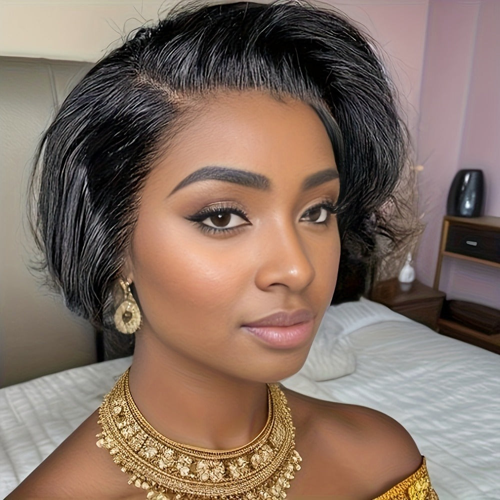 Lace Front Wig Human Hair Body Wave Bob with 4x1 Lace, 6in Length and Three Brown Highlight Colors