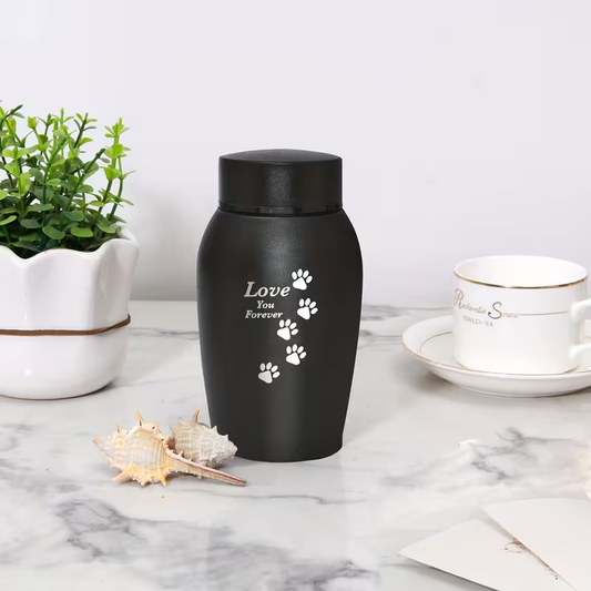 Pet Cremation Urn Stainless Steel Paw Print with Love You Forever Inscription, Secure Seal Large Ash Keepsake Box for Dogs Cats Up to 50lbs, Funeral Home Display Memorial Gift, Black Gray Blue