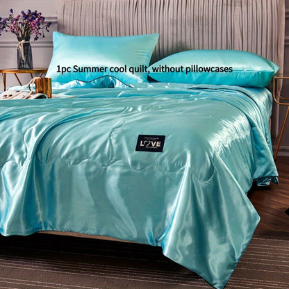 Satin-Look Summer Quilt in White, Silvery Grey, Pink or Lake Blue with Twin and Full Sizes