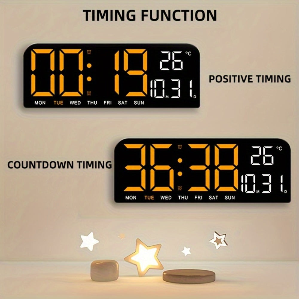 Large LED Wall and Desk Clock with Nine Display Checkouts, Calendar, Temperature and Humidity Readouts