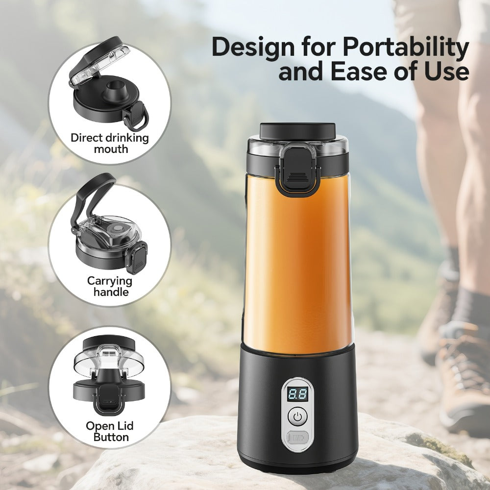 Portable Blender with Clear Cylindrical Cup, Digital Timer Display, Flip-Up Handle and Three Color Options