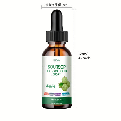 Dietary Supplement Soursop Liquid Drops with Black Seed Oil, Ashwagandha and Seaweed, 2 fl oz