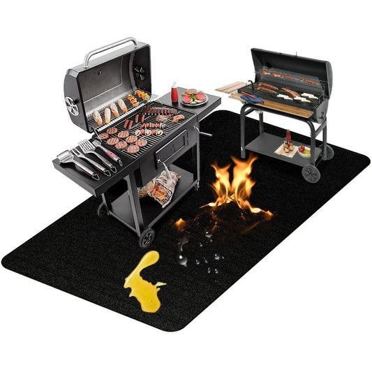 Grill Mat Fire Resistant BBQ Pad – Oversized Under Grill Mat 2000°F Heat Resistant, Waterproof Oil-Resistant Deck Protector for Outdoor Grilling, Fireplace & Fire Pit – 60x48, 72x39, 76x51 Inches