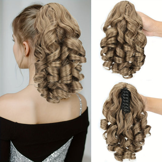 Hair Extensions Curly-Wave 14-Inch Synthetic Ponytail with Claw Clip and Four Color Style Options