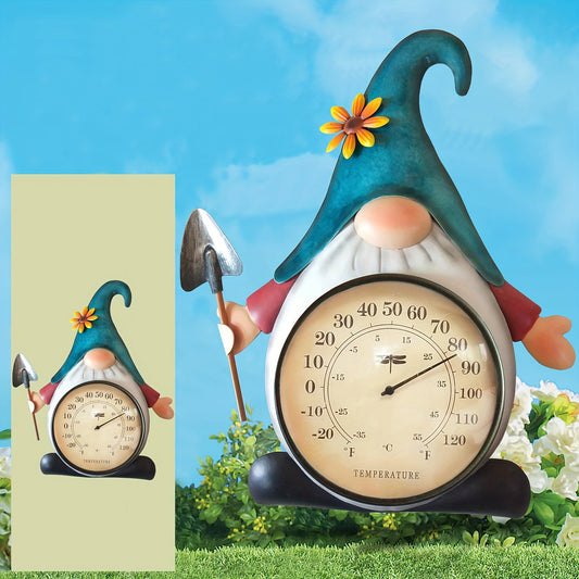 Outdoor Thermometer | Metal Gnome Wall Decor Patio Garden No Battery