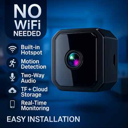 Security Camera Mini Plug-In Black Model with Night Vision, Motion Alerts, Flexible Stem and Local TF Storage