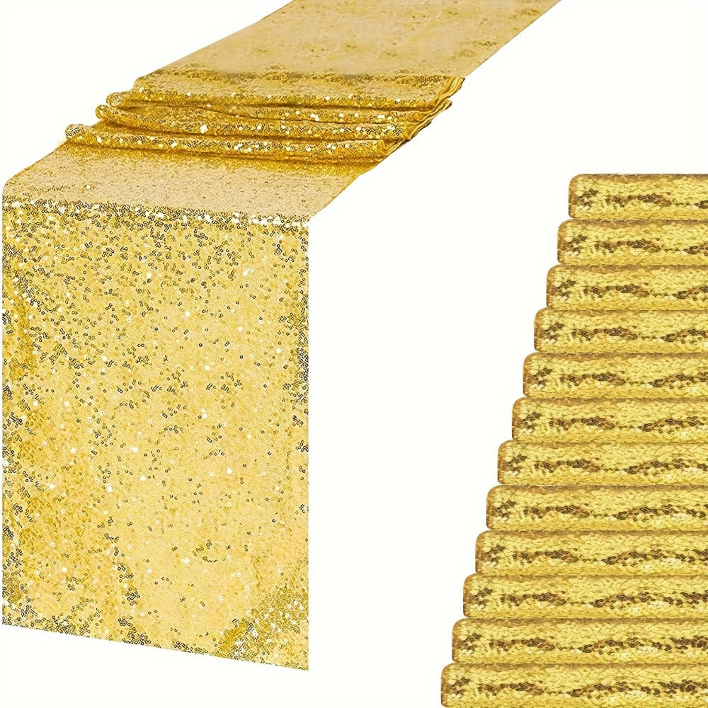 Golden Sequin Table Runner 12 Pack – Glitter Shimmer Table Runners for Wedding, Birthday, Party, Dinner, Holiday & Event Decor