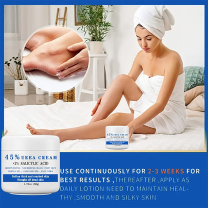 50g Jar of 45% Urea and 2% Salicylic Acid Foot Cream with Avocado and Shea Butter Labeling