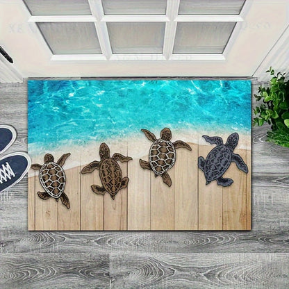 Beach Turtle Door Mat with Coastal Ocean Print in Color1 and 30-by-18-Inch Checkout Configuration