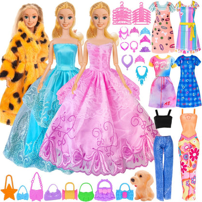 50-Piece Doll Clothes and Accessories Set for 11.5-Inch Fashion Dolls with Mixed Outfits, Shoes and Small Pieces