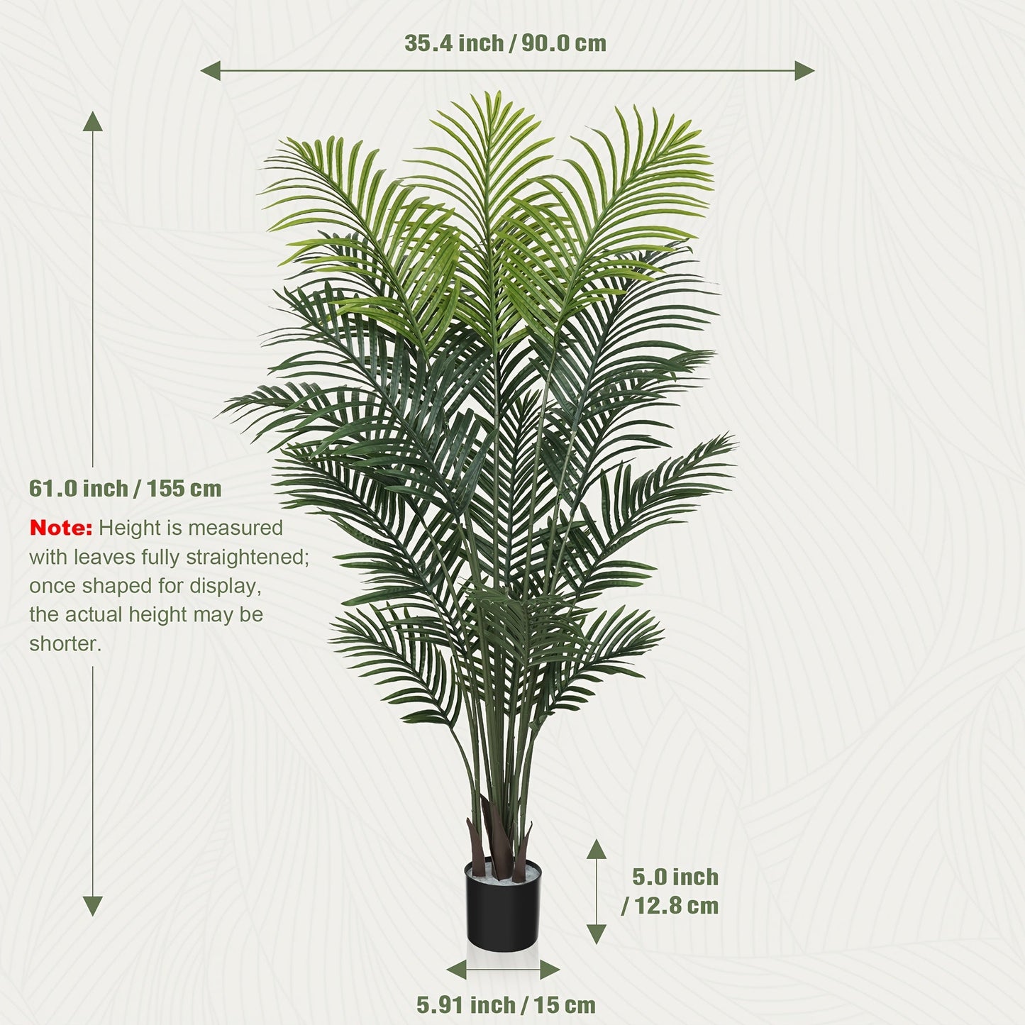 Artificial Areca Palm Tree in 4, 5 or 6-Foot Heights with Frond Count and White Planter Options