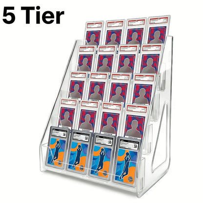 Clear Tiered Graded Card Display Stand with 3- or 5-Level Options for Desktop Collector Organization