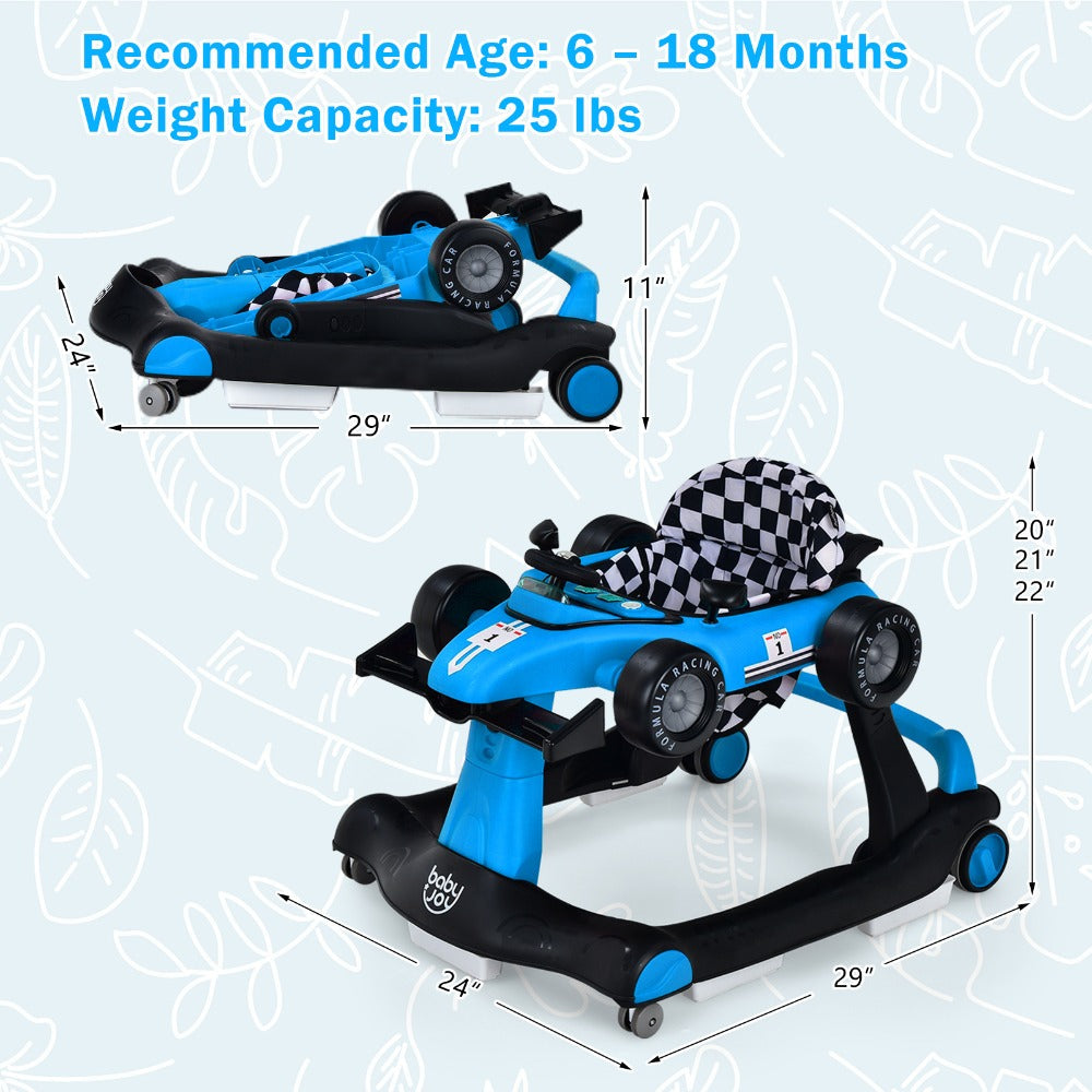 4-in-1 Foldable Baby Walker with Activity Toy Tray & Adjustable Height, Sit-to-Stand Push Walker for Infants & Toddlers