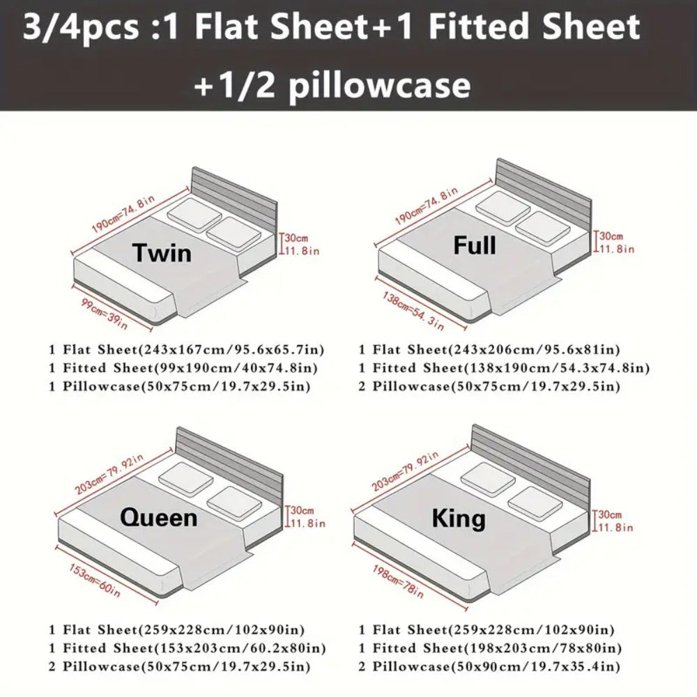 Bed Sheet Set 4-Piece Satin with 35–39 cm Deep Pocket, Machine-Washable Care and Seven Colors