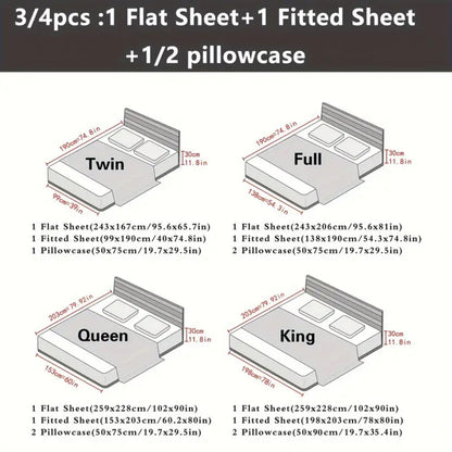 Bed Sheet Set 4-Piece Satin with 35–39 cm Deep Pocket, Machine-Washable Care and Seven Colors