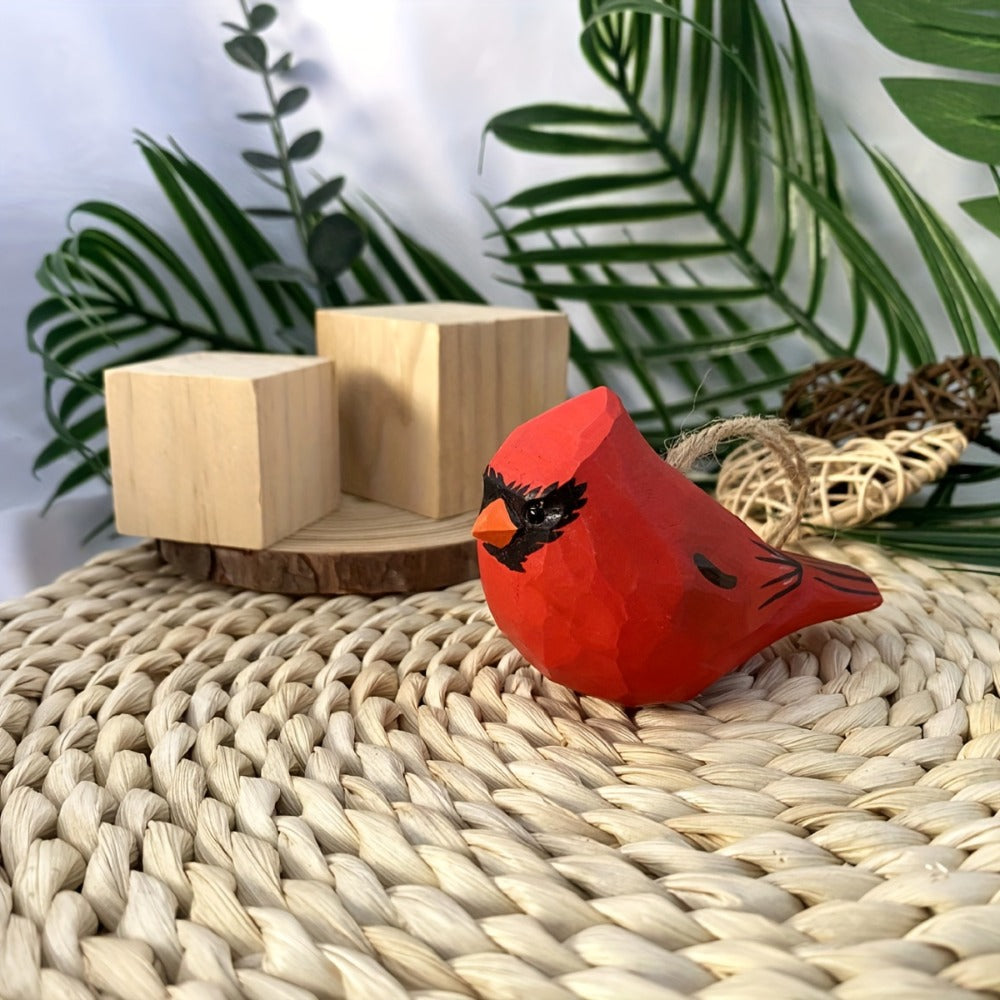Cardinal Bird Statues Handmade Wood Carving 2pcs - Painted Decorative Bird Figurines for Home Decor Shelf Garden - Best Gift for Bird Lovers Birthday Christmas Family Friends