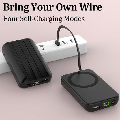 Magnetic Wireless Power Bank 30000mAh 22.5W Fast Charging Built-in USB USB-C Cables LED Display Portable Charger iPhone Samsung Android Black White Pink Blue