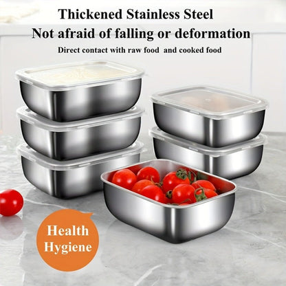 Food Storage Containers 304 Stainless Steel Set with Lids in Five-, Six- or Eight-Piece Options