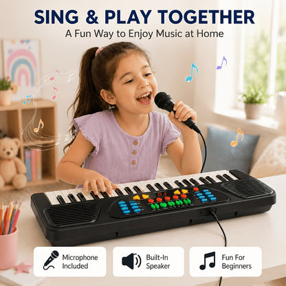 Kids Electronic Keyboard with Microphone, Black, Music Learning Toy for Boys & Girls, Sing-Along Piano Instrument, Educational Birthday Christmas Gift for Children Ages 3+