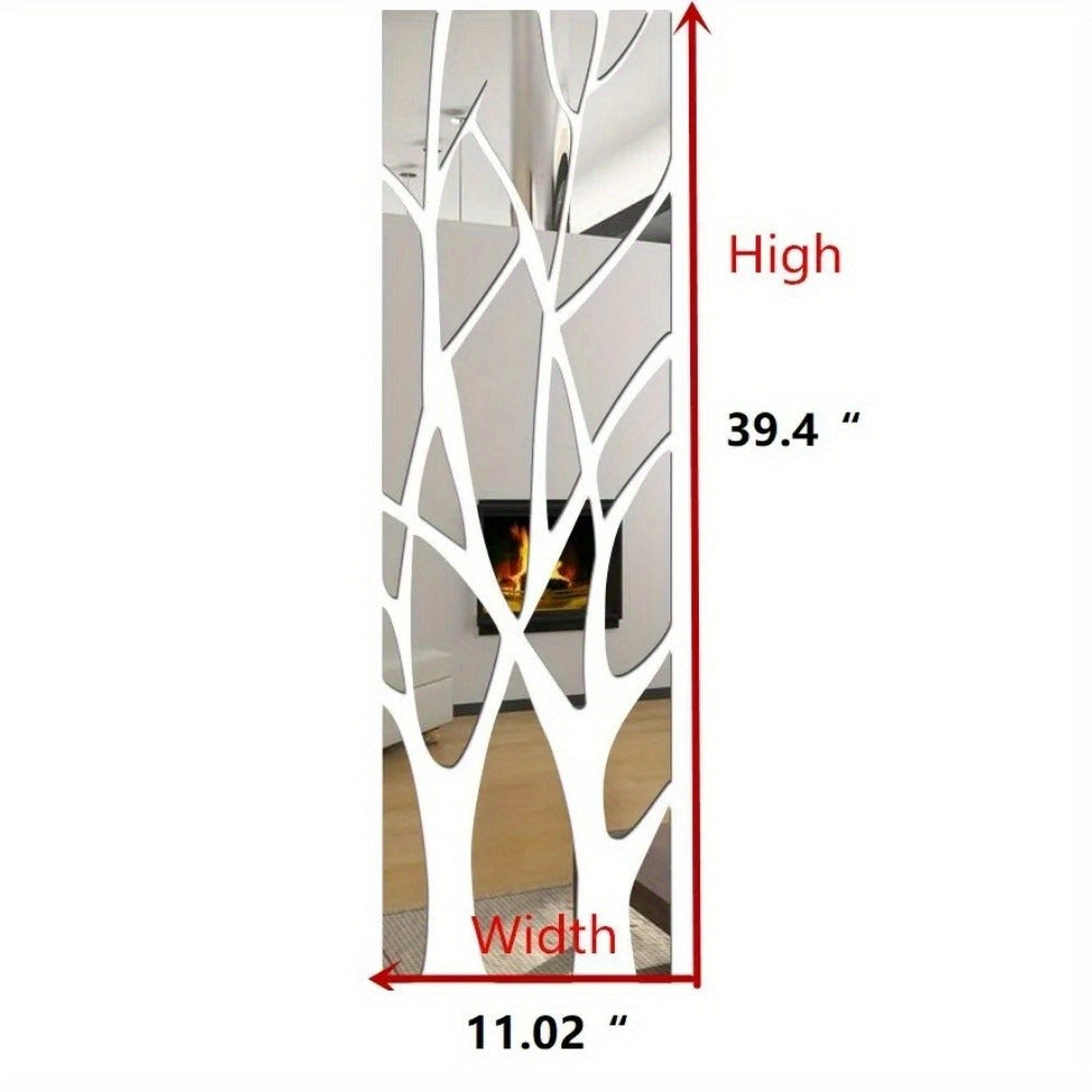 Silver Acrylic Mirror Tree Wall Decal with Branch and Leaf Pieces for a 39.4 x 11.02 in Layout