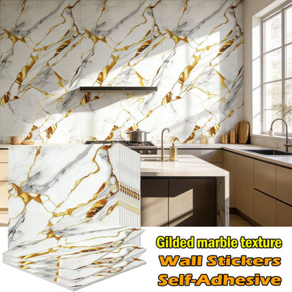 Marble Gold-Vein Wall Tile Sticker Set with 30 cm Panels, Four Colors and 50- or 100-Piece Packs