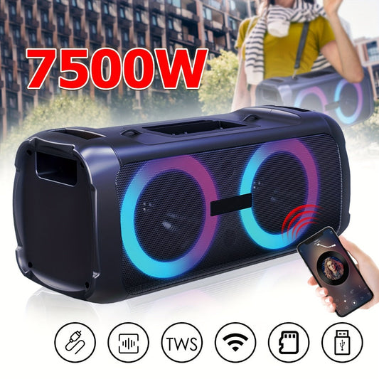 Large Outdoor Party Speaker with Dual 6.5" Subwoofer & LED Lights, Loud Portable Bluetooth Speaker with Shoulder Strap, Phone Tray, Mic Input, TWS Pairing, TF/USB/AUX, 5H Battery for Camping Beach Garage Parties