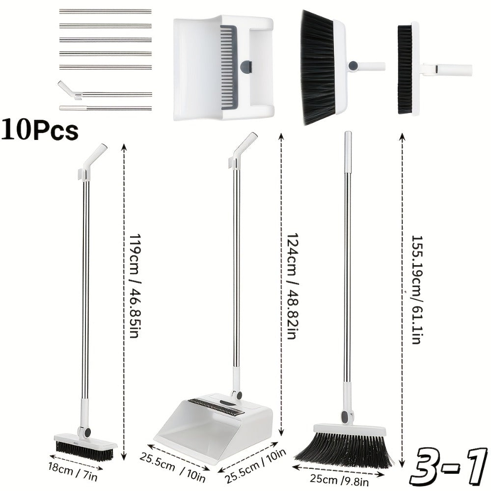 Foldable Broom and Dustpan Set with Long Handle 2-in-1 3-in-1 4-in-1 Floor Brush Combo for Home Office Dorm Room Indoor Outdoor Cleaning