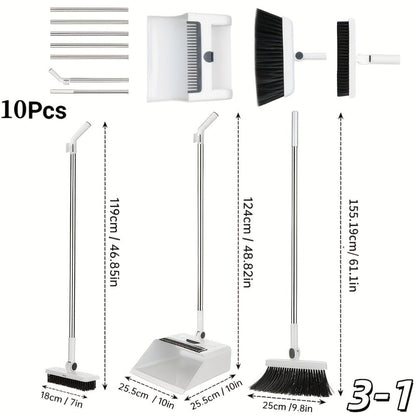 Foldable Broom and Dustpan Set with Long Handle 2-in-1 3-in-1 4-in-1 Floor Brush Combo for Home Office Dorm Room Indoor Outdoor Cleaning