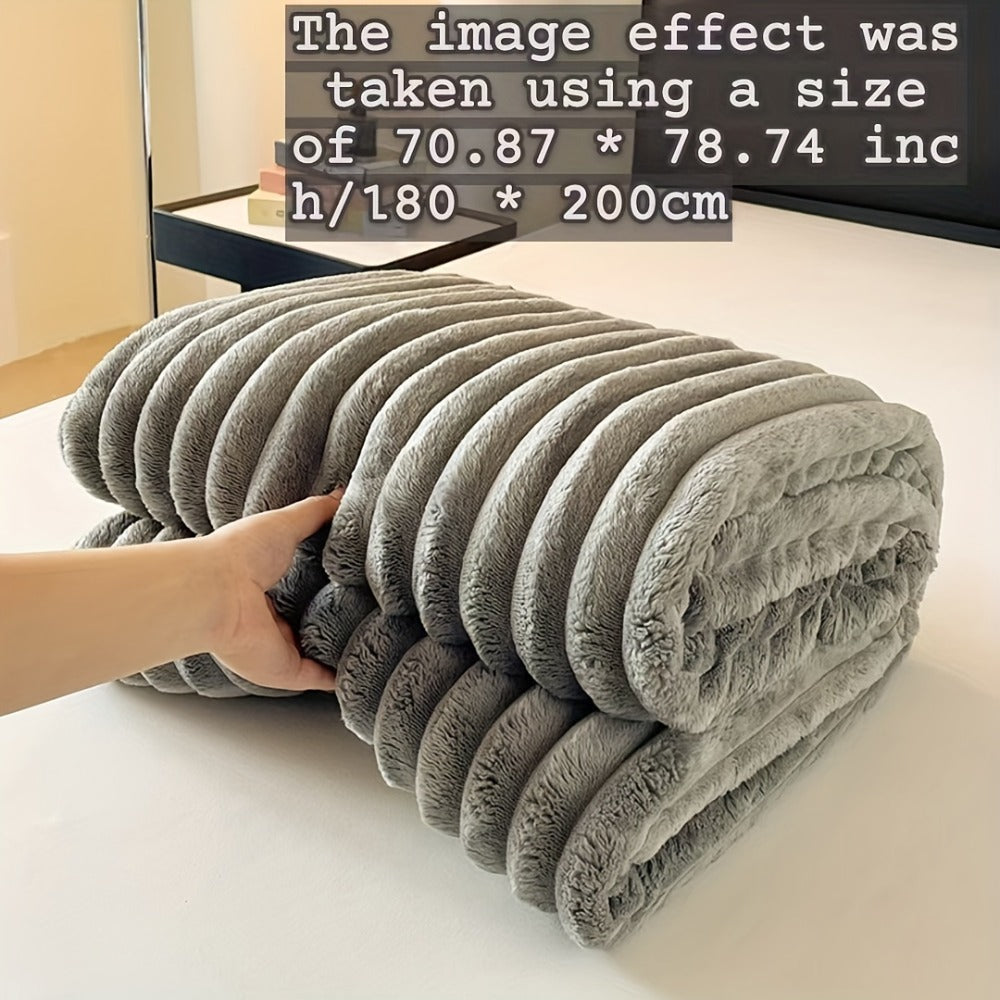 Plush Faux Fur Blanket – Imitation Rabbit Fur 300-350gsm Knit Throw for Sofa, Bed & Travel, All Season, 3 Colors, 2 Sizes