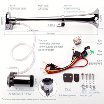 Air Horn Kit for Trucks – Super Loud 18" Single Trumpet Train Horn with Compressor, 12V/24V Universal Fit for Truck, Car, SUV, Jeep – Chrome & Black