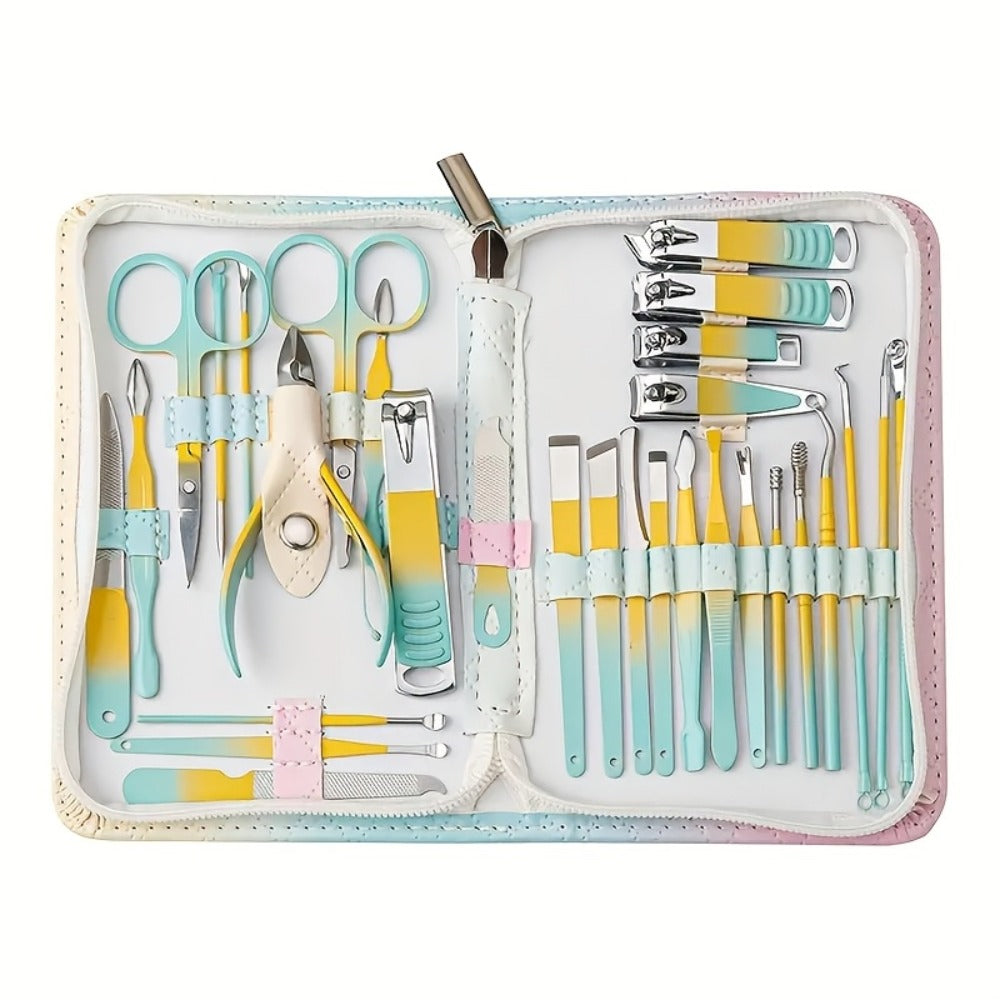 Nail Care Kit 30 Piece with Gradient Travel Box — Complete Manicure & Pedicure Set, Fingernail & Toenail Clippers for Women Men Family, Personal Care Beauty Grooming Gift