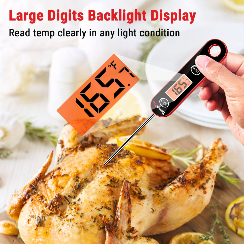 Instant Read Meat Thermometer – TempPro IC6030 Fast 3-Second Digital Kitchen BBQ Thermometer with 4.72" Foldable Probe & Backlit Display