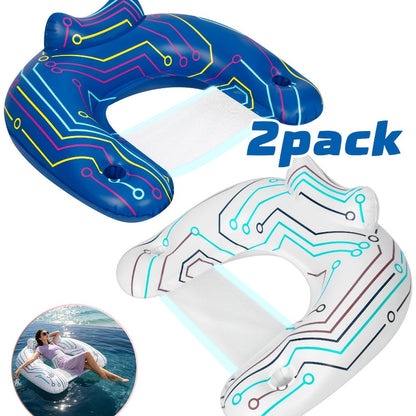 Pool Float U-Shaped Chair Two-Pack with Mesh Center, Headrest, Built-In Cup Holder and Graphic Trim