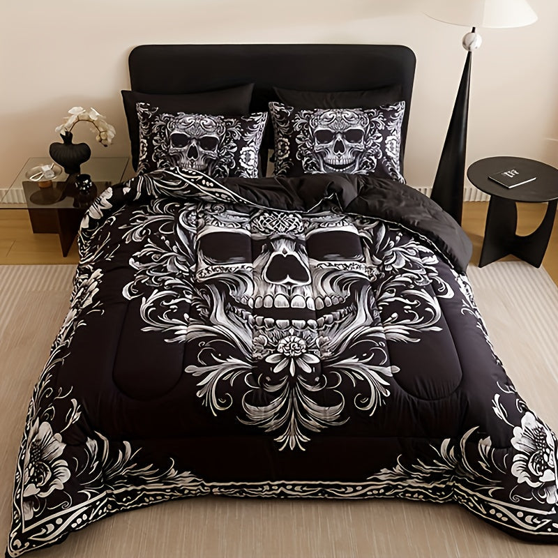 Gothic Skull Comforter Set with Two Pillowcases, Two Design Labels and Twin through King Sizes