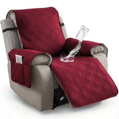 Chair Cover Quilted Recliner Throw with Side Pocket, Elastic Straps and Buckle in Ten Colors