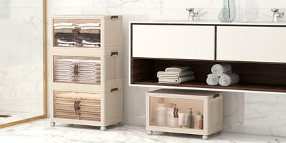 Storage Cabinet 49cm Foldable Rolling Organizer with Translucent Doors and Two to Five Layers